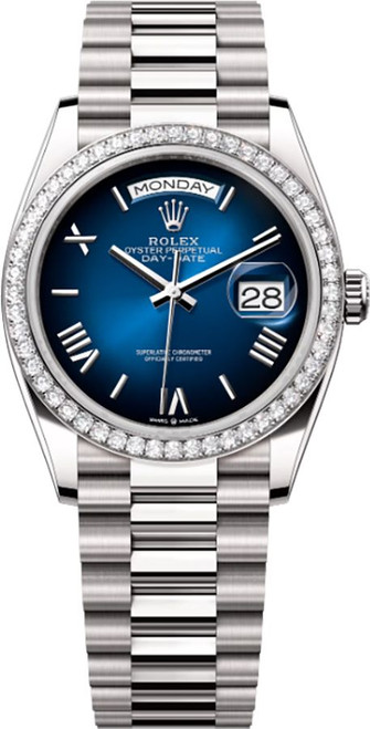 ROLEX Day-Date 36 Blue Ombre Dial Diamonds Unisex Watch 128349Rbr-0047 Image 1