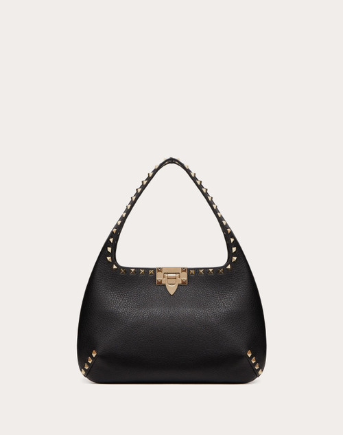 Medium Grainy Calfskin Rockstud Bag for Woman in Black