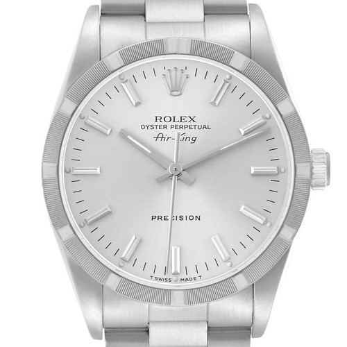 ROLEX Air King Engine Turned Bezel Silver Dial Steel Mens Watch 14010 Image 1