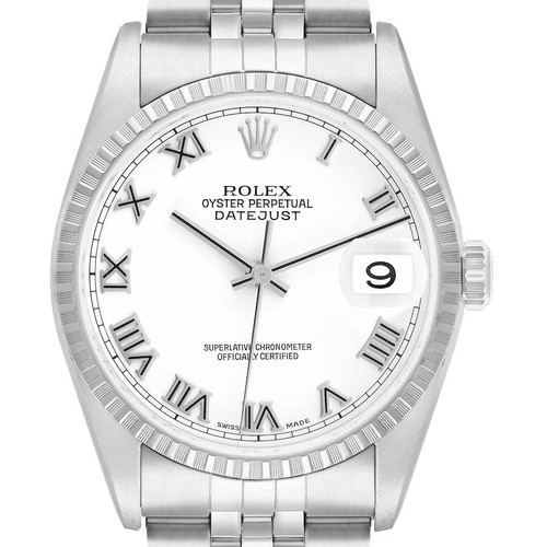 ROLEX Datejust White Dial Engine Turned Bezel Steel Mens Watch 16220 Image 1