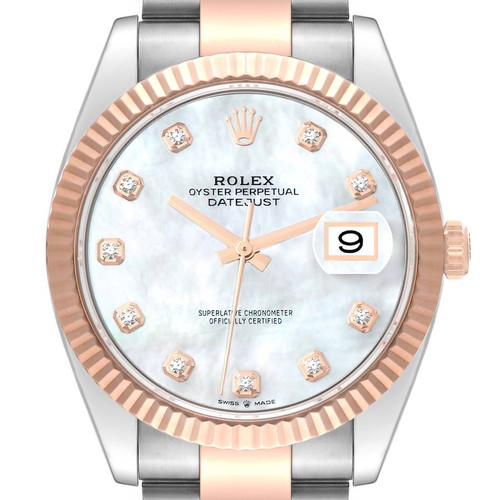 ROLEX Datejust 41 Steel Rose Gold Mother Of Pearl Diamond Dial Mens Watch 126331 Image 1