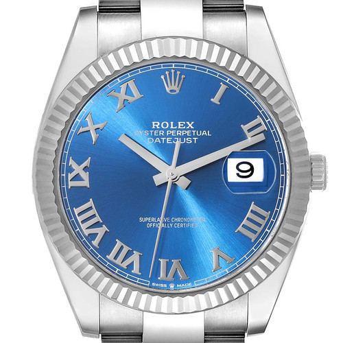 ROLEX Datejust 41 Steel White Gold Blue Roman Dial Mens Watch 126334 Image 1