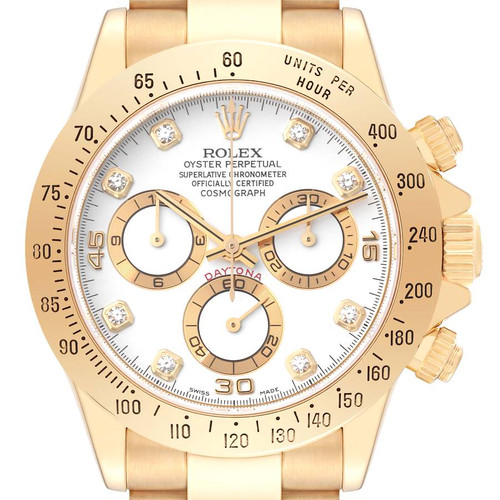 ROLEX Daytona Yellow Gold White Diamond Dial Mens Watch 116528 Image 1