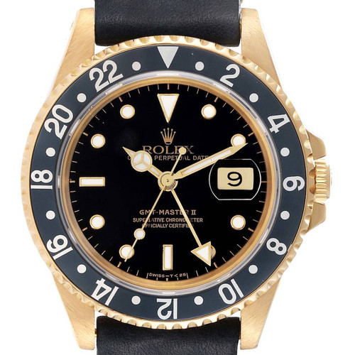 ROLEX Gmt Master Ii 18K Yellow Gold Black Dial Mens Watch 16718 Image 1
