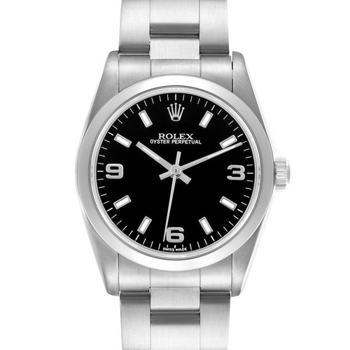 ROLEX Oyster Perpetual Midsize Black Dial Steel Ladies Watch 67480 Image 1