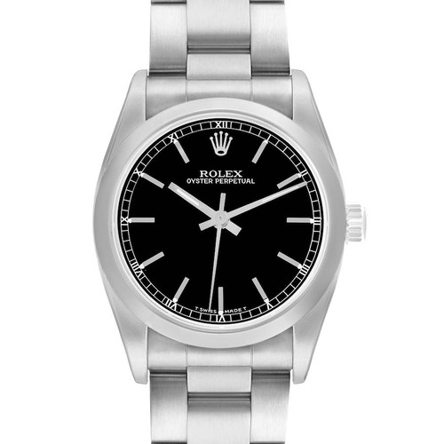 ROLEX Oyster Perpetual Midsize Black Dial Steel Ladies Watch 67480 Image 1