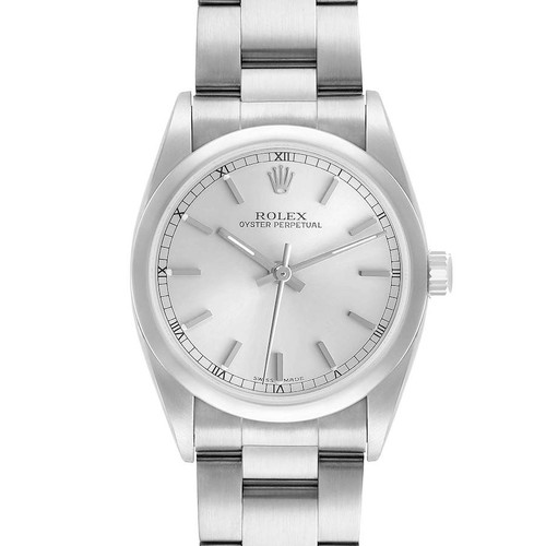ROLEX Oyster Perpetual Midsize Silver Dial Steel Ladies Watch 77080 Image 1
