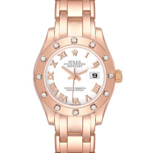 ROLEX Pearlmaster Rose Gold White Roman Dial Diamond Ladies Watch 80315 Image 1