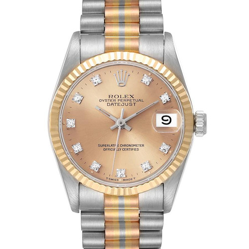 ROLEX President Midsize Tridor White Yellow Rose Gold Diamond Ladies Watch 68279 Image 1