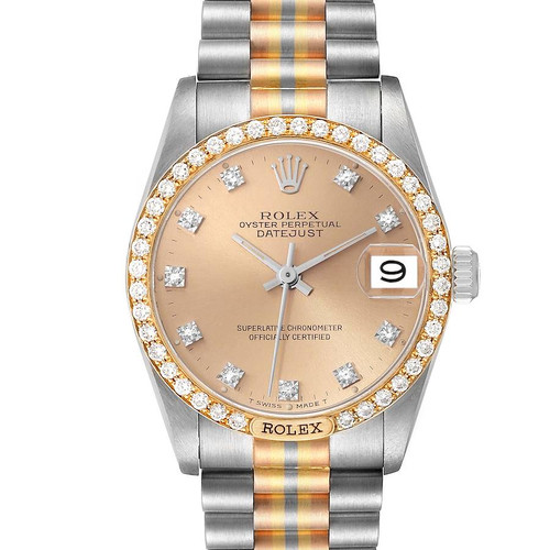 ROLEX President Tridor Midsize White Yellow Rose Gold Diamond Ladies Watch 68149 Image 1