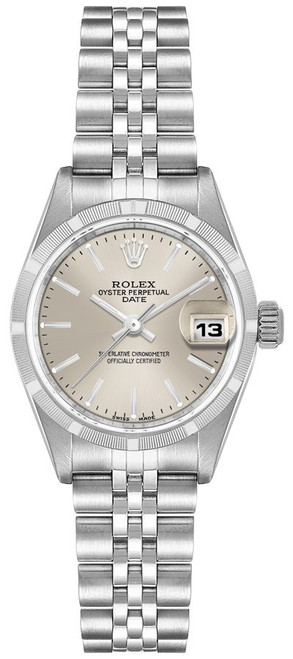 ROLEX Oyster Perpetual Date 26 Engine Turned Bezel Women'S Watch 79190 Image 1 ROLEX Oyster Perpetual Date 26 Engine Turned Bezel Women'S Watch 79190 Image 1
