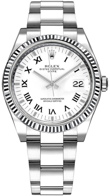 ROLEX Oyster Perpetual Date 34 White Roman Numeral Watch 115234 Image 1