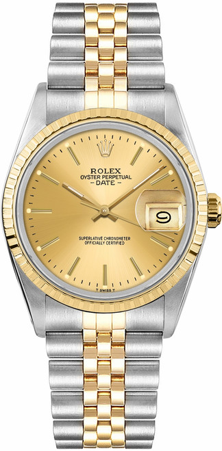 ROLEX Oyster Perpetual Date 34 Champagne Dial Women'S Watch 15053 Image 1