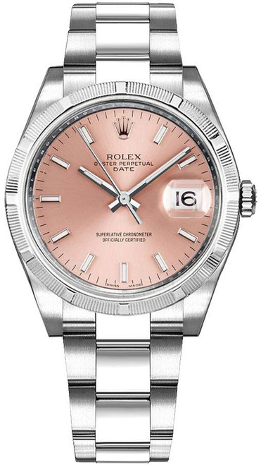 ROLEX Oyster Perpetual Date 34 Pink Dial Swiss Automatic Watch 115210 Image 1