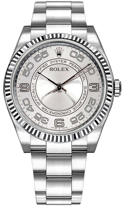ROLEX Oyster Perpetual 36 Silver Dial Fluted Bezel Watch 116034 Image 1