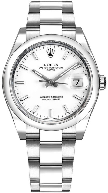 ROLEX Oyster Perpetual Date 34 White Dial Luxury Watch 115200-0008 Image 1 ROLEX Oyster Perpetual Date 34 White Dial Luxury Watch 115200-0008 Image 1