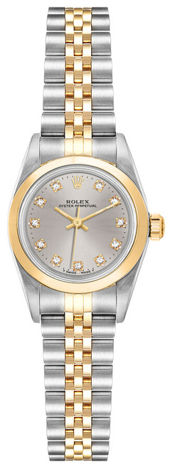 ROLEX Oyster Perpetual 24 Silver Diamond Dial Women'S Watch 67193 Image 1