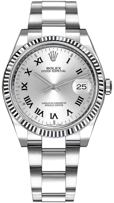 ROLEX Oyster Perpetual Date 34 Silver Roman Numeral Dial Watch 115234 Image 1