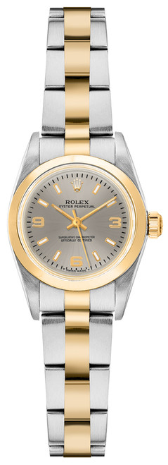 ROLEX Oyster Perpetual 24 Rhodium Grey Dial Women'S Watch 67183 Image 1