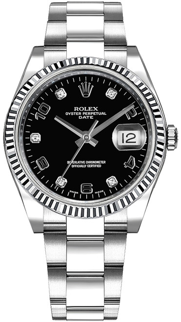 ROLEX Oyster Perpetual Date 34 Black Diamond Dial Watch 115234-0011 Image 1