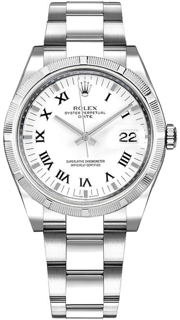 ROLEX Oyster Perpetual Date 34 White Roman Numeral Watch 115210 Image 1