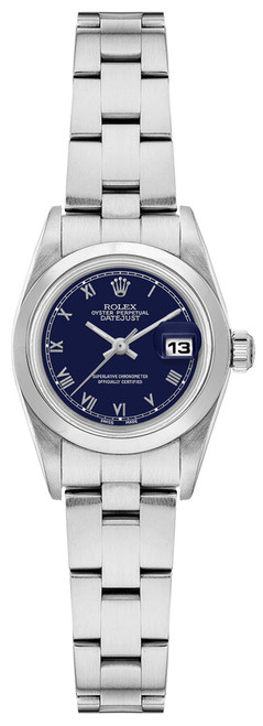 ROLEX Oyster Perpetual Date 26 Blue Roman Dial Women'S Watch 69190 Image 1