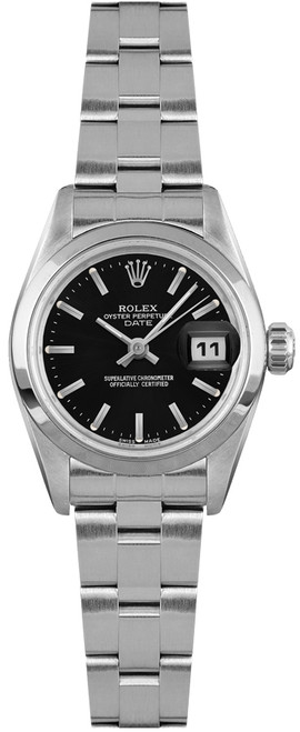 ROLEX Oyster Perpetual Date Black Dial Women'S Watch 69160 Image 1