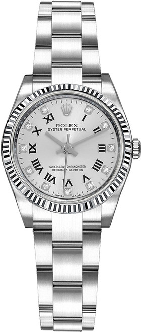 ROLEX Oyster Perpetual 26 Fluted White Gold Bezel Watch 176234 Image 1