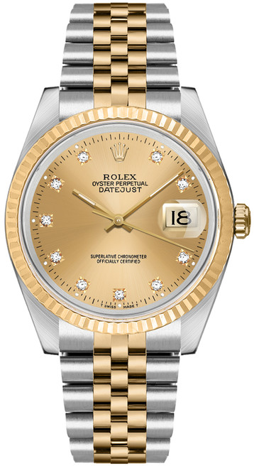 ROLEX Datejust 36 Champagne Diamond Dial Unisex Watch 16233 Image 1