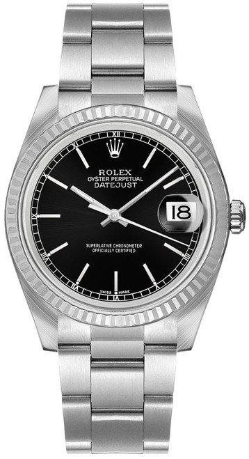 ROLEX Datejust 36 Black Index Dial Oyster Bracelet Unisex Watch 16234 Image 1 ROLEX Datejust 36 Black Index Dial Oyster Bracelet Unisex Watch 16234 Image 1