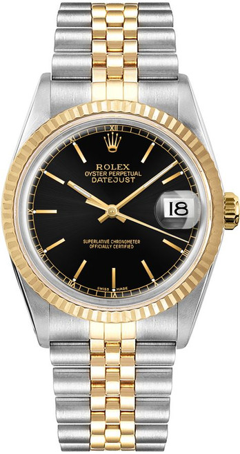 ROLEX Datejust 36 Black Index Dial Yellow Gold & Stainless Steel Unisex Watch 16013 Image 1