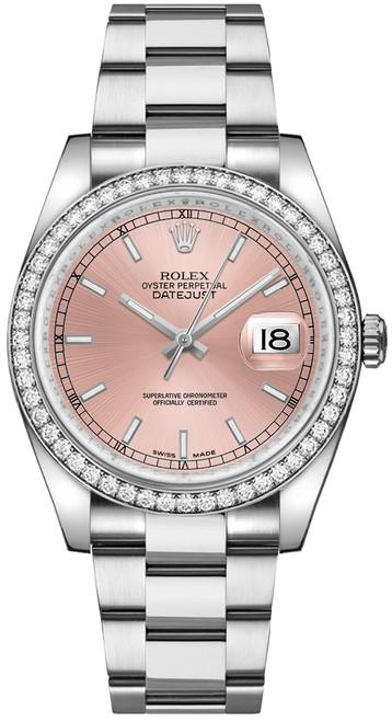 ROLEX Datejust 36 Pink Diamond Bezel White Gold & Steel Watch 116244-0061 Image 1