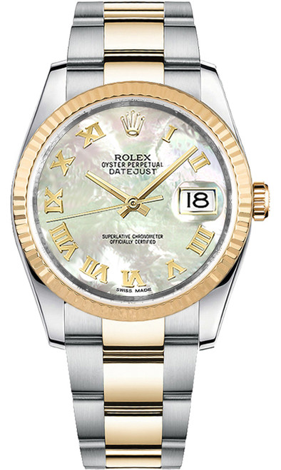ROLEX Datejust 36 Mother Of Pearl Roman Numeral Oyster Bracelet Watch 116233-0176 Image 1