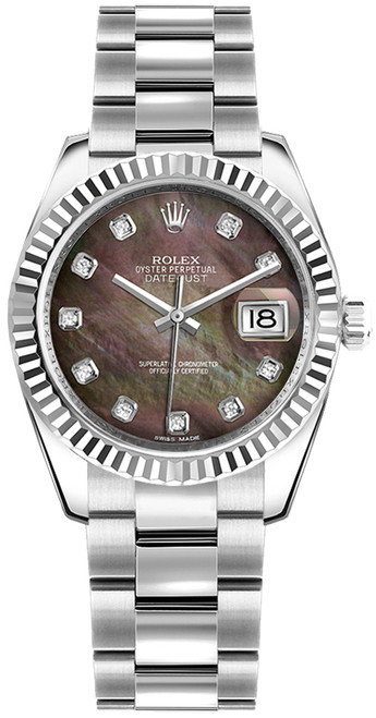 ROLEX Datejust 31 Black Mother Of Pearl Diamond Dial Watch 178274-0051 Image 1