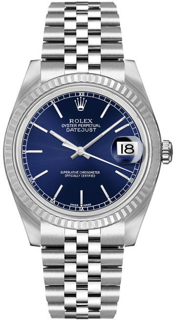 ROLEX Datejust 36 Blue Index Dial Fluted Bezel Unisex Watch 16234 Image 1 ROLEX Datejust 36 Blue Index Dial Fluted Bezel Unisex Watch 16234 Image 1