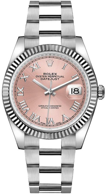 ROLEX Datejust 36 White Gold Fluted Bezel Pink Dial Watch 116234 Image 1
