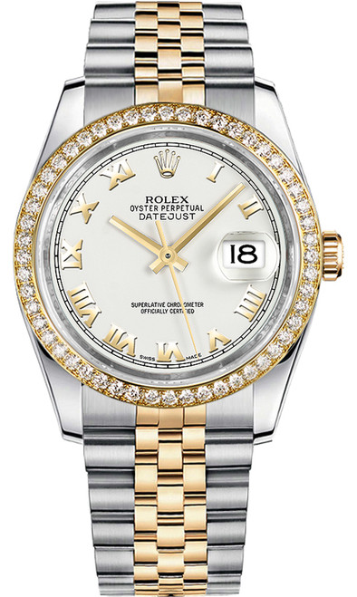 ROLEX Datejust 36 White Roman Numeral Diamond Watch 116243-0001 Image 1