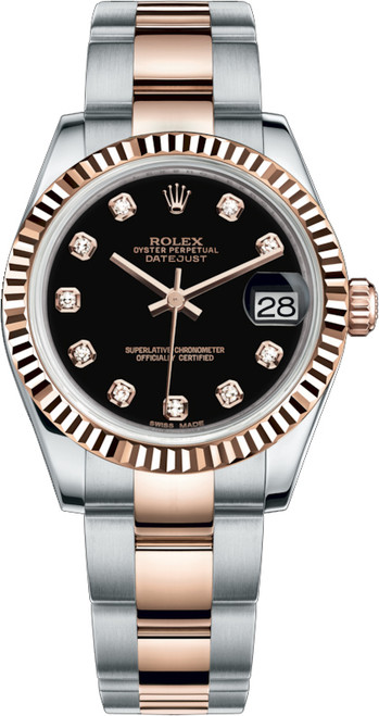 ROLEX Datejust 31 Black Diamond Oyster Bracelet Watch 178271-0049 Image 1
