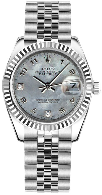 ROLEX Datejust 31 Automatic Steel & 18K White Gold Fluted Bezel Watch 178274 Image 1