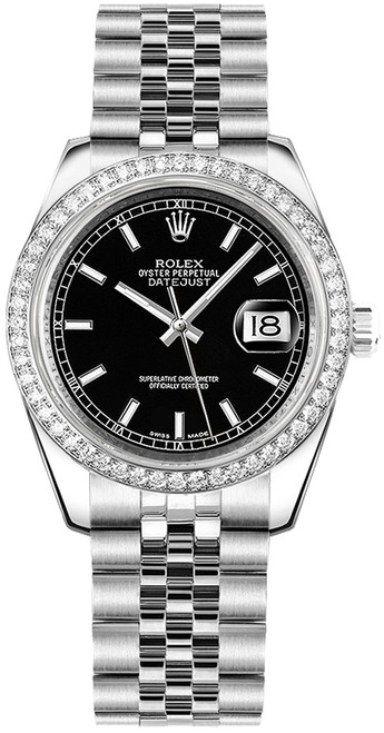 ROLEX Datejust 31 Black Dial Jubilee Bracelet Diamond Watch 178384-0031 Image 1
