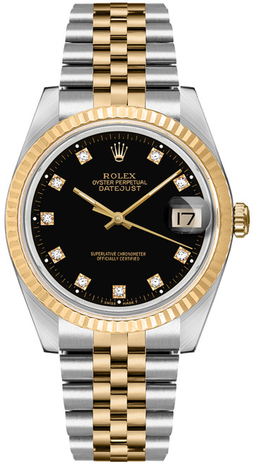 ROLEX Datejust 36 Black Diamond Dial Unisex Watch 16233 Image 1 ROLEX Datejust 36 Black Diamond Dial Unisex Watch 16233 Image 1