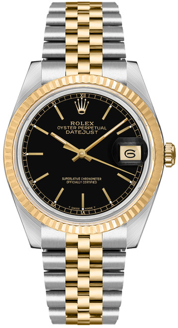 ROLEX Datejust 36 Black Dial 18K Yellow Gold & Steel Watch 16233 Image 1