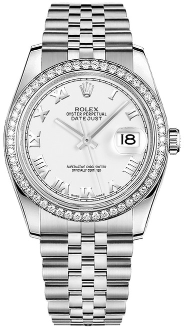 ROLEX Datejust 36 White Roman Numeral Dial Watch 116244 Image 1 ROLEX Datejust 36 White Roman Numeral Dial Watch 116244 Image 1
