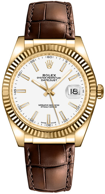 ROLEX Datejust 36 White Dial Solid 18K Gold Luxury Watch 116138 Image 1 ROLEX Datejust 36 White Dial Solid 18K Gold Luxury Watch 116138 Image 1