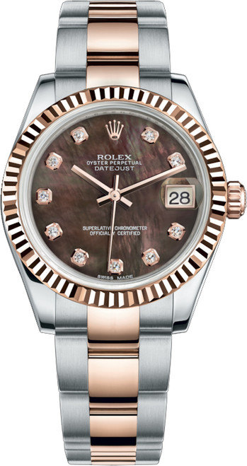 ROLEX Datejust 31 Black Mother Of Pearl Diamond Dial Watch 178271-0054 Image 1