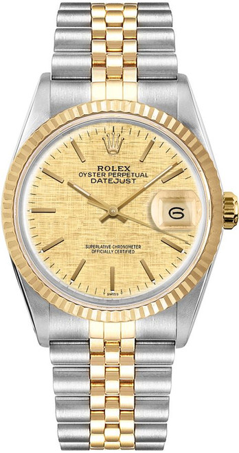 ROLEX Datejust 36 Champagne Linen Dial Unisex Watch 16013 Image 1 ROLEX Datejust 36 Champagne Linen Dial Unisex Watch 16013 Image 1