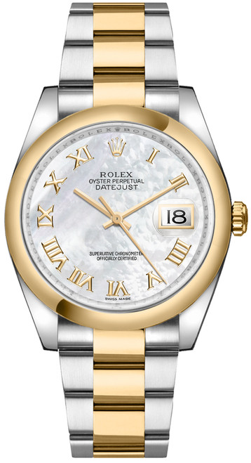 ROLEX Datejust 36 Mother Of Pearl Roman Numeral Oyster Bracelet Watch 116203-0190 Image 1