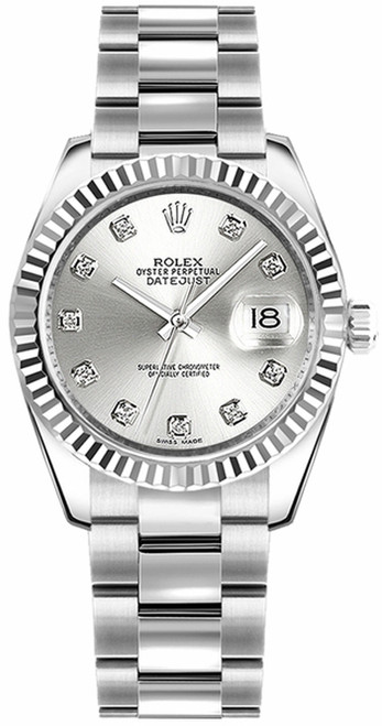ROLEX Datejust 31 Silver Diamond Oyster Bracelet Watch 128274-0030 Image 1