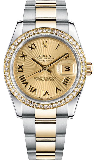 ROLEX Datejust 36 Solid Gold Diamond Bezel Watch 116243 Image 1