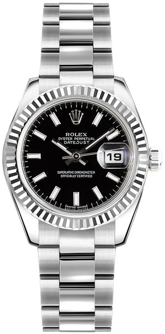 ROLEX Lady-Datejust 26 Black Dial Oyster Bracelet Watch 179174 Image 1